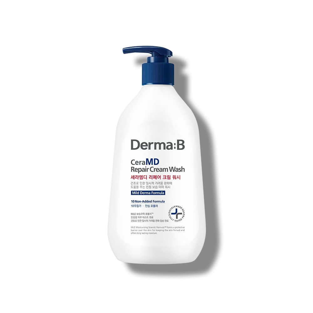 Derma B Ceramd Repair Cream Wash, Unscented Fragrance Free Creamy Face & Body Cleanser For Dry Sensitive Itchy Skin, Deep Moisture Paraben-Free Body Wash, Cream To Foam Cleanser, 13.5 Fl. Oz., 400 ml