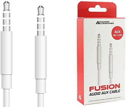 Fusion Audio Aux Cable 3.5mm - Extra Durable PVC - Polished Connectors - HD Sound - For Car, Headphone, iPhone, Samsung, Huawei, Echo Dot, Laptop, Home Stereos - White (1M)