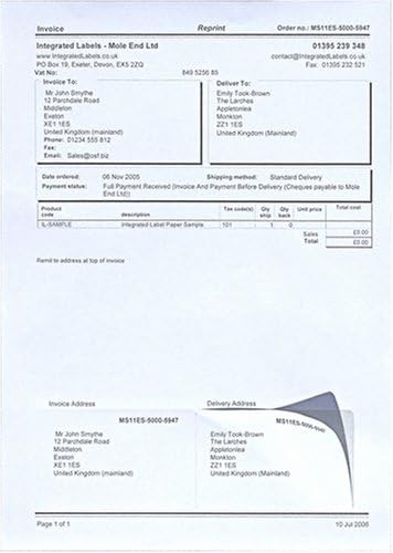 Mole End Double label Integrated label paper with perforation above labels 1 Box (1000 sheets) with Free Software