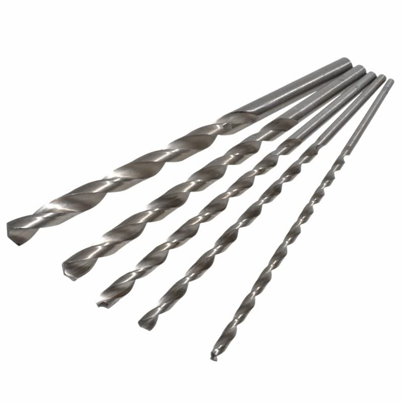 5PCS 200mm Extra Long High-speed Steel HSS Twist Drill Bit Kit, Diameter 4/5/6/8/10mm High hardness Spiral Drill Bits for DIY Home and General Building