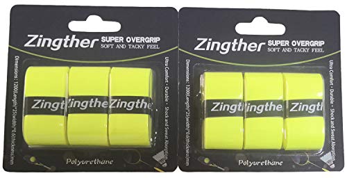 Zingther Premium Super Tacky Tennis Racket Grip Tape, Overgrip for Badminton, Squash and Racquetball Racquet (Lime Yellow, 6 Grips)
