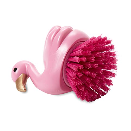 Flamingo Themed Kitchen Dish Scrubber - Plastic Palm Grip Scrub Brush With Nylon Bristles