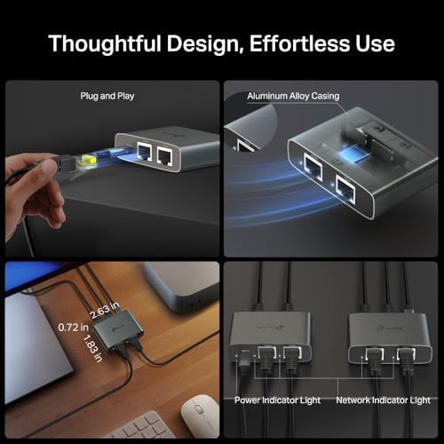 EH310 LAN Splitter 1 auf 3 (Gigabit Ethernet Splitter), inkl. USB-Stromkabel & Cat 5e Netzwerkkabel, Aluminiumgehäuse, Plug & Play, LAN Switch 3 Port, kompatibel mit Router, Switch und PC