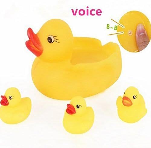 4pcs soft plastic quality toy mother and baby yellow duck swimming toy bath squeeze sound educational shower toys