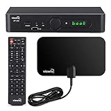ViewTV AT-300 ATSC Digital TV Converter Box Bundle with ViewTV 25 Mile Flat HD Digital Indoor TV Antenna and HDMI Cable w/ Recording PVR Function / HDMI Out / Coaxial Out / Composite Out / USB Input