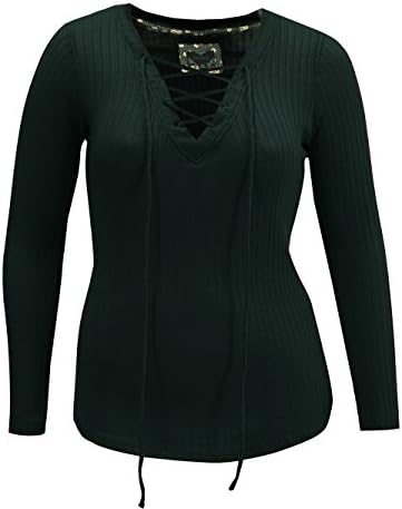 Pluspice Womens Sexy Lace Up Softest Ribbed Top PlusSize (2XL, Dark Teal)