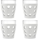 Lifefactory 10oz Beverage Glasses, Silicone Sleeve, 4 Pk, Stone Gray | Protective Silicone Sleeve, Dishwasher Safe, BPA Free, Reusable, Great for Entertaining &amp; Everyday Use