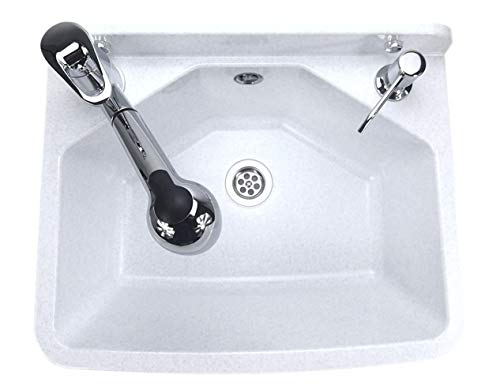 gospo Ausgussbecken mit Armatur, Seifenspender, Siphon, 46 x 37 x 20 cm, Waschbecken aus Kunststoff, Waschtrog für… – Bild 3