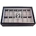 CASE ELEGANCE Solid Espresso 12 Slot Wood Watch Box with Glass Display Top