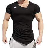 Men's Muscle Bodybuilding T Shirts Irregular Fitness Gym Workout Short Sleeve Tees Black L tag XXL