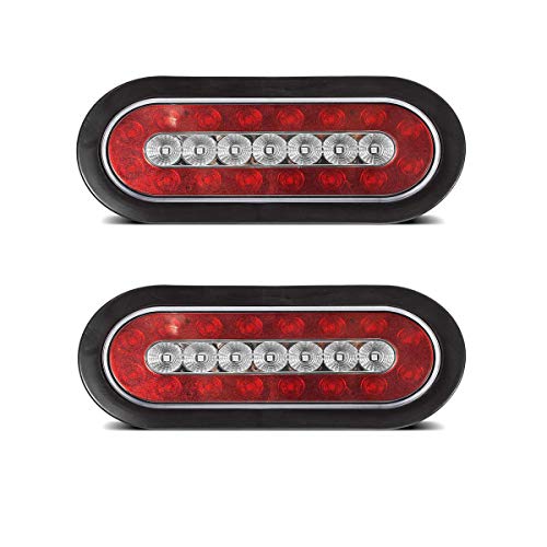 Xiker 2 PCS Led Marker Light 6.5″ Inch Oval Trailer Lights Truck Brake Stop Turn Tail Lights Surface Mount Red White 23 LED Flange Taillights Red Stop Brake Tail Running Light