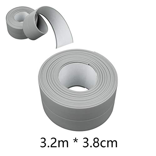 PVC Waterproof Sealing Tapes Pack of 2 Bathtub Caulk Strip Self Adhesive Waterproof Sealing Tape Edge Protector for Kitchen Countertop, Sink, Bathturb, Toilet, Gas Stove and Wall Coner, Grey