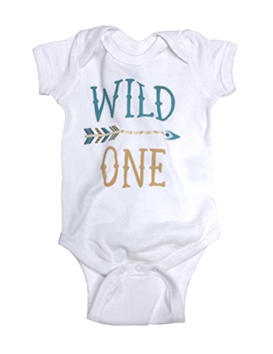Hello Handmade WILD ONE Teal and Gold with Arrow bohemian design First birthday Girl baby bodysuit (12 Months, White)