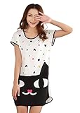 Icibgoods Womens Summer Cartoon Moon with Cat Print Dress Black