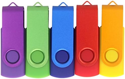 SunData 5pcs 16GB USB 2.0 Flash Drive Swivel Design Memory Stick 5 Pack 16GB Mixed Colors: Purple Green Blue Red Gold