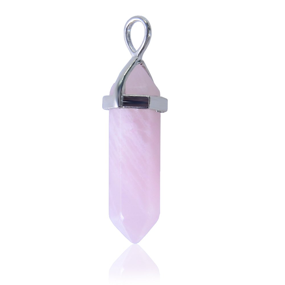 Aituo Gorgeous Quartz Crystal Healing Stones Point Chakra Cut Gemstone atural White Crystal+Amethyst+Rose Quarts Healing Point Chakra Pendants for Necklace Jewelry Making (Rose Quartz)
