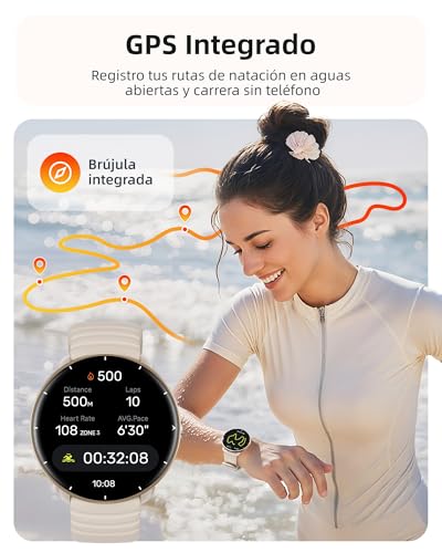 Parsonver Smartwatch for Men Women with Built-in GPS, 5 ATM Waterproof for Pool/Open Water, AMOLED Screen, 100+ Sports Built-in, Heart Rate and Sleep (French Grey, 42 mm)