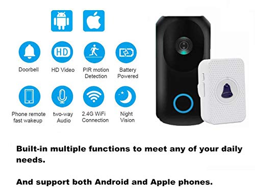 UPEOR Video Doorbell with HD Video,SD Card & Batteries Pre-Installed with PIR Motion Detection,Night Vision Two-Way Talk and Real-time Video App Control for iOS & Android(Include Batteries & SD Card)