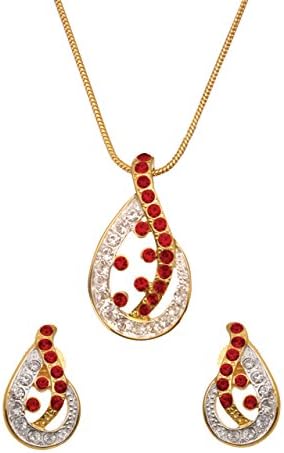 Sempre London "The Royal Designer Piece" Swiss Cubic Zirconia 18k Gold Plated Red Ruby Glory Designer Pendant with Designer Earrings... For those Royal Looks....