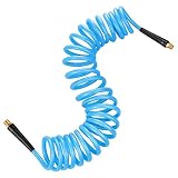 WYNNsky 1/4 Coiled Air Hose, Polyurethane Material, 1/4 Inch MNPT Swivel Brass Fittings with Bend Restrictors, 20 Feet Air Compressor Hose