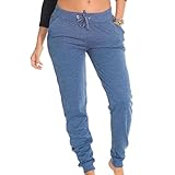 [E308P-HD-M] Coco-Limon Womens Jogger, Fleece, Rib Trimming, Side Pockets, Denim, Medium