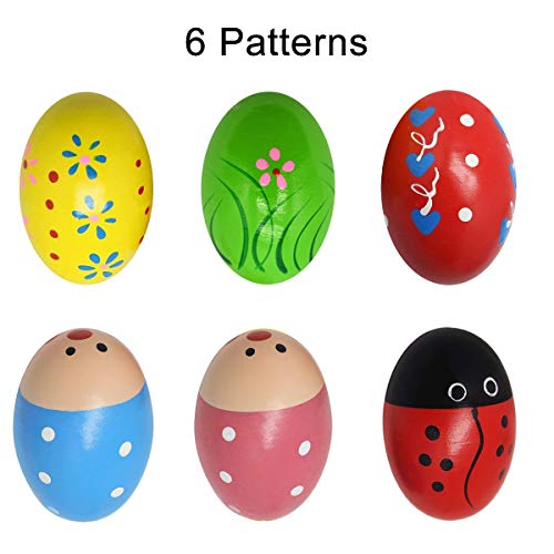 Kabi 12pcs Shaker Eggs Wooden Egg Shakers Percussion Musical Maracas Egg Toys for Kids Toddlers -6 Patterns