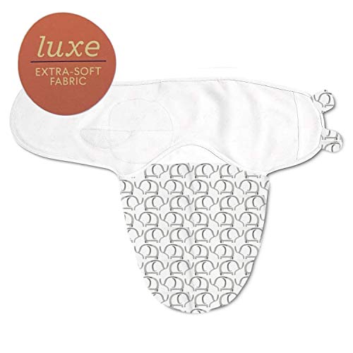 SwaddleMe Luxe Easy Change Swaddle, Ellie Elephant/Triangle Grey, Small/Medium (03 Months