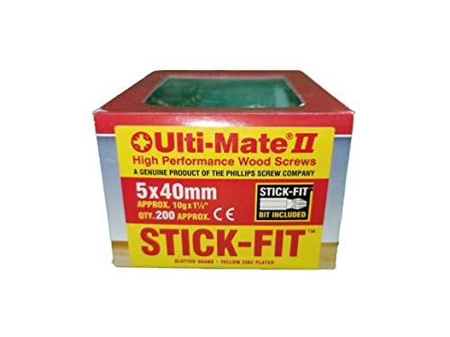 Super High Performance Wood Screw with Stick Fit (Including Stick Bit) Anti Rust, One Hand Driving, State of The Art Pozisquare, Anti-Camout Recess (5.0 x 40mm (200))