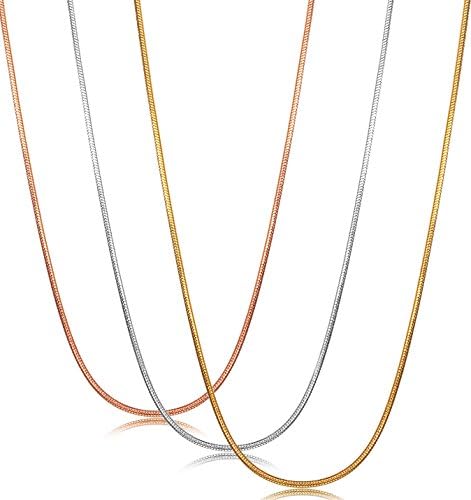 Jstyle 3 Pcs a Set 0.9mm Stainless Steel Chain Necklace for Women Snake Link 24 Inch