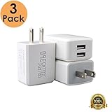 Wall Charger, [3 PACK]Dual Port USB Plug,Portable Travel Adapter Block,for iPhone SE / 6s / 6 / 6 Plus, iPad Air 2 Pro/mini 3,Galaxy S7 Edge S6 Edge / Edge+, Note 5, LG G5.[White]