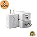 Wall Charger, [3 PACK]Dual Port USB Plug,Portable Travel Adapter Block,for iPhone SE / 6s / 6 / 6 Plus, iPad Air 2 Pro/mini 3,Galaxy S7 Edge S6 Edge /Edge+,Note 5,LG G5[White]