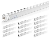 Hyperikon T8 T10 T12 8ft LED Tube Light, 36W (75W Equiv.), Dual-End Powered, Ballast Bypass, Shatterproof, Fluorescent Replacement, 5000k, Frosted, 4200 Lumens, Workshop, Warehouse, Garage - 12 Pack