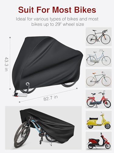 Waterproof Bike Cover Heavy Duty Oxford Bicycle Cover with Double stitching Heat Sealed Seams, XL for 1-3 Bikes Protection from UV Rain Snow Dust for Mountain Road Electric Bike Hybrid Outdoor Storage