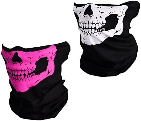 Motorcycle Riding Mask Tube Skull Face Mask Buff Multifunctional Outdoor Masks Bandana Beanie Scraf Headband Muffler (Pink-white)