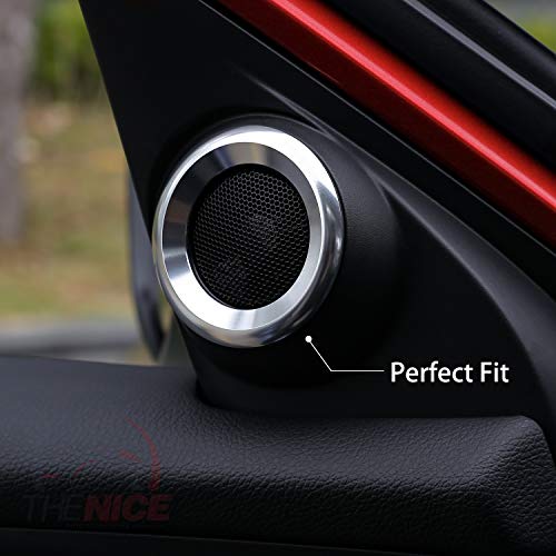 Thenice for 10th Gen Civic A-Pillar Loudspeaker Decorations Circle Rings, Anodized Aluminum Car Door Audio Speaker Trims for Honda Civic 2016 2017 2018 2019 (Silver)