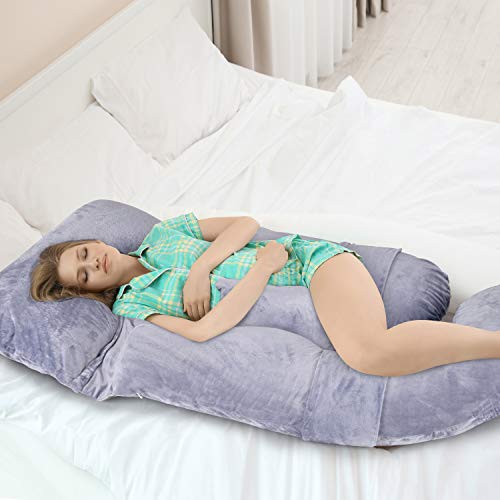 BATTOP Full Body Pregnancy Pillow G-Shaped Maternity Pillow Removable for Sleeping with Nursing Baby Design Support for Back Belly Hips Legs (Dark Gray)