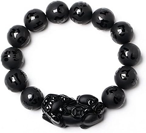 Reikocrystalbeads Genuine Bracelet Natural Scrub Obsidian Gemstone Mantra Bead Stretch Pixiu