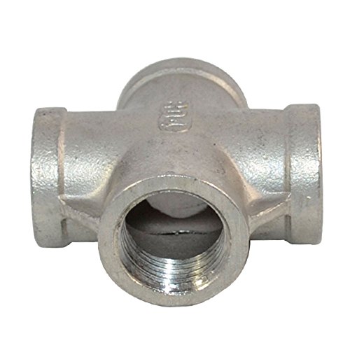 SuperWhole 1/2" Thread 4 Way Female Cross Coupling Connector SS 304 Pipe Fitting NPT NEW - Thumbnail 2