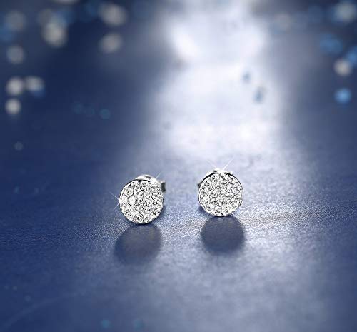 Sllaiss Mini Disc Pave Stud Earrings for Women Girls Made with Swarovski Crystals Minimalist Earrings With Gift Box Silver