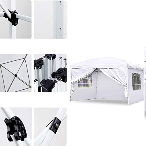 charaHOME 10 x 10 ft Heavy Duty Ez Pop Up Gazebo Canopy Tent for Outdoor Waterproof Party Wedding Exhibition Pavilion BBQ Beach with 4 Removable Sidewalls (White)...