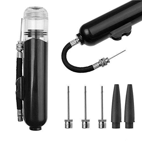 Inflator Black Bike Ball Pump With 3 Needles and 2 Nozzle Premium Hose Holder- Dual Action for Faster Inflation 6 Inches Air Pump for Yoga Ball,Soccer Ball, Basketball, Volleyball, Balloons, Bicycles