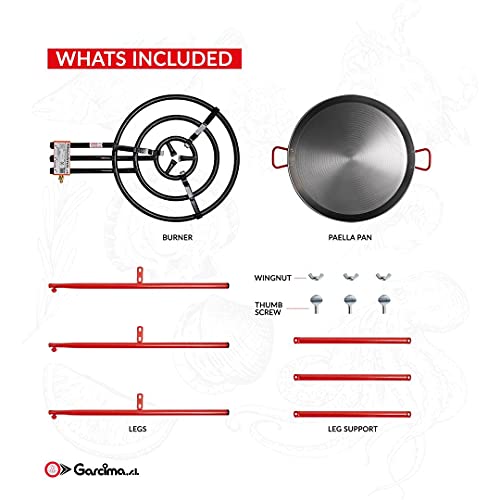 Garcima Paella Pan Set with Burner, 28Inch Carbon Steel Outdoor