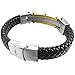 INBLUE Men's Stainless Steel Genuine Leather Bracelet Bangle Cuff Cable CZ Silver Gold Tone Black