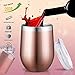 YIIOJUU Insulated Stemless Wine Tumbler with Spill Proof Lid, Dishwasher Safe, Rose Gold Double Wall Stainless Steel Wine Tumbler with Lid for Keeping the Red Wine and Coffee Cold or Hot, 12oz