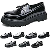 Men's Fashion Black and White Two Tone Chunky Platform Penny Loafers Classic Slip-On Lug Sole Business Work Dress Shoes Daily Non-Slip Shock Absorbing Casual Shoes Large Size 5.5-14