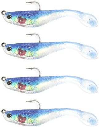 4Pcs Soft Plastic Fishing Lures with Lead Head Jig Hooks 3.5" Double Color
