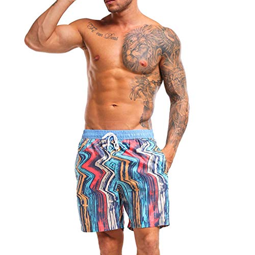 Pocciol Mens Swim Trunks with Mesh Lining, Wave Striped Printed Quick Dry Swimming Shorts (Size:L(Fits Like US M), Wave Striped) - Thumbnail 7