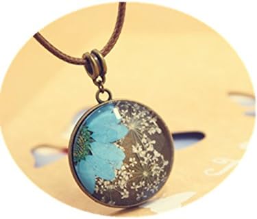 Blue Daisy Flower Necklace - Sunflower - Mori Girl - Botanical Woodland Real Flower - Pressed Dried Flower Pendant - Resin Glass