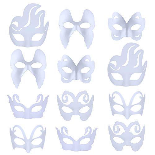ZOYLINK White Mask, 12pcs Halloween Half Face Mask White Paper Mask DIY Mask Dance Cosplay Party Masquerade White Face Mask Halloween Masked for masquerade mardi gras fashion shows costume party