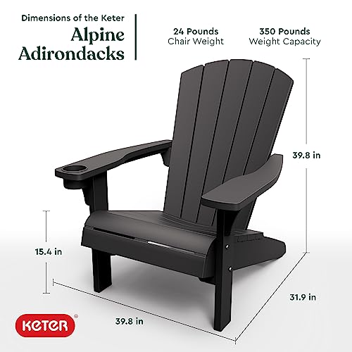 Keter Alpine Adirondack Resin Outdoor Furniture Patio Chairs with Cup